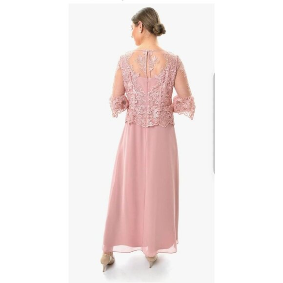 Le Bos Womens Formal Embroidered Lace Bodice Draped Skirt Maxi Dress Size 10 - Picture 2 of 16